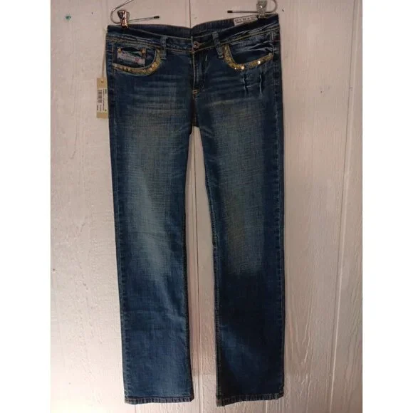 Diesel LOWKY Jeans Womens 28 x 33 Blue Denim Sequin 0071L-STRETCH $320 New - Picture 3 of 10
